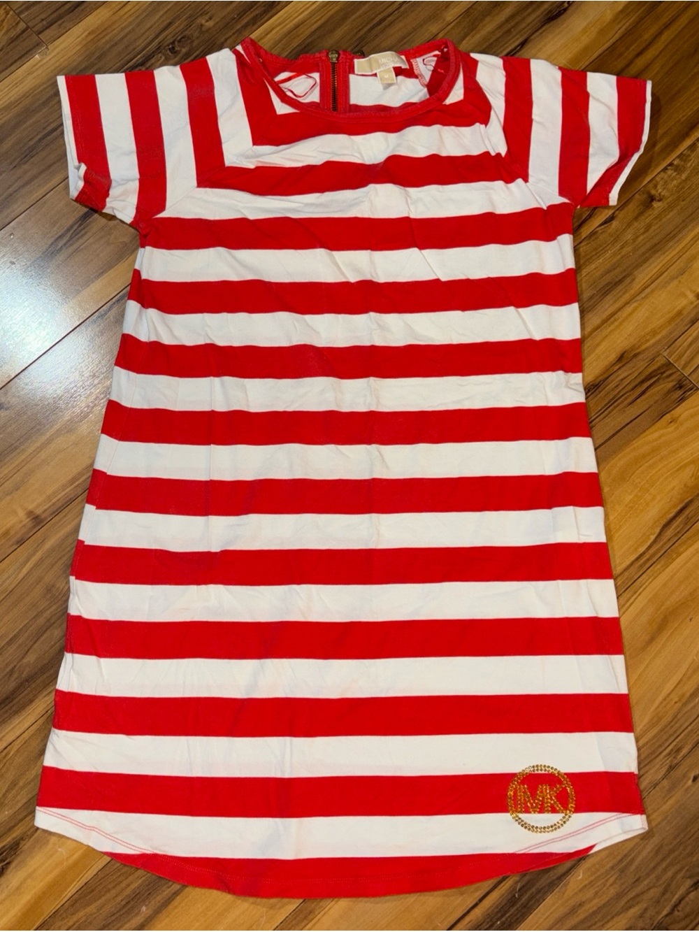 Michael Kors Red and White Striped Dress with Gold Zip Detail